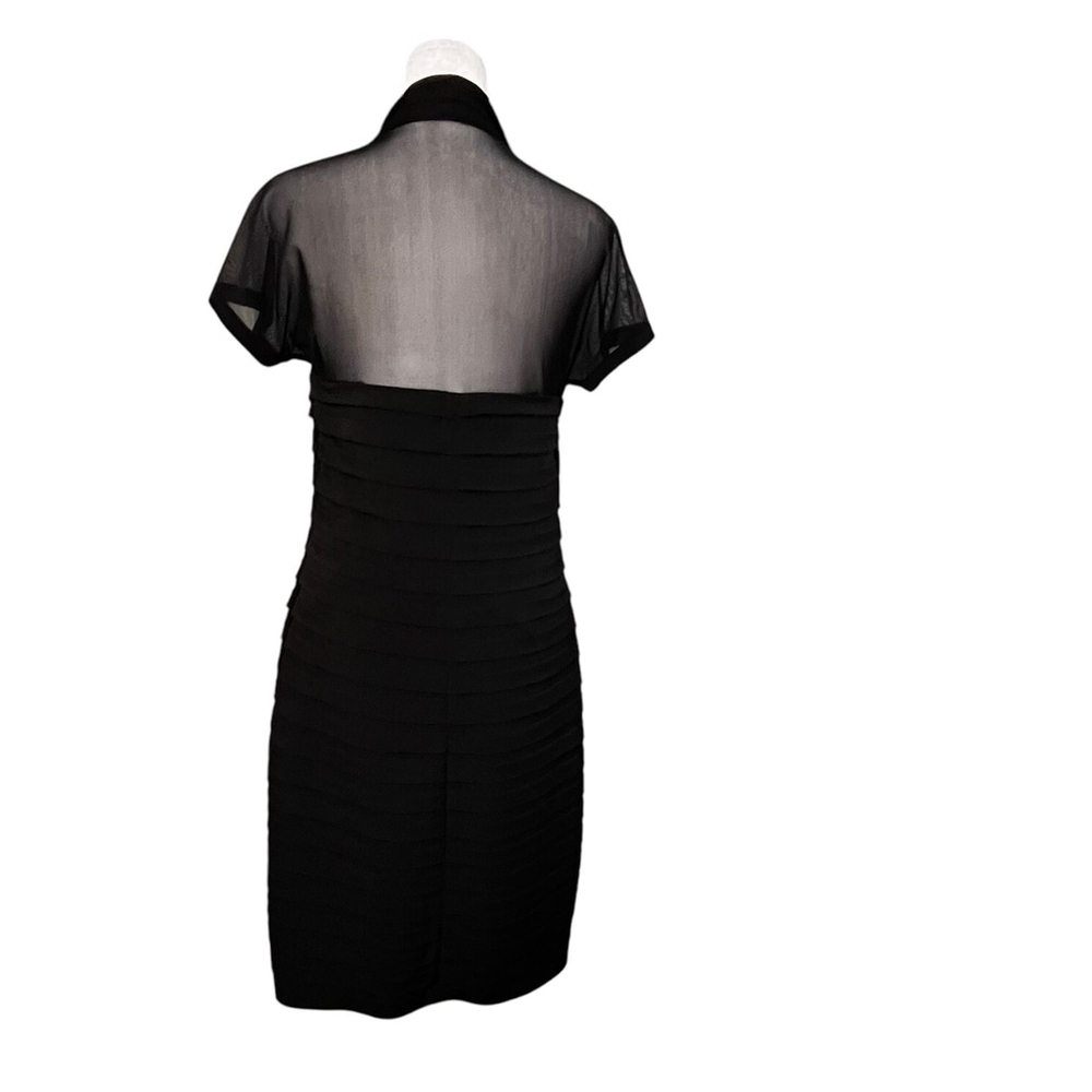 Maggy London Black Square Neck Illusion Back Pleated Cocktail Dress Size 10 - Picture 5 of 6